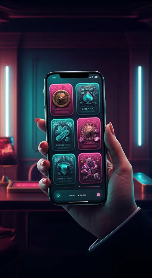 Overzicht van de diverse spellobby van Gigaspinz Casino, met iconen van populaire slots en live casinospellen, geoptimaliseerd voor mobiele apparaten